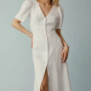 Reformation White Midi Dress with Button Detail